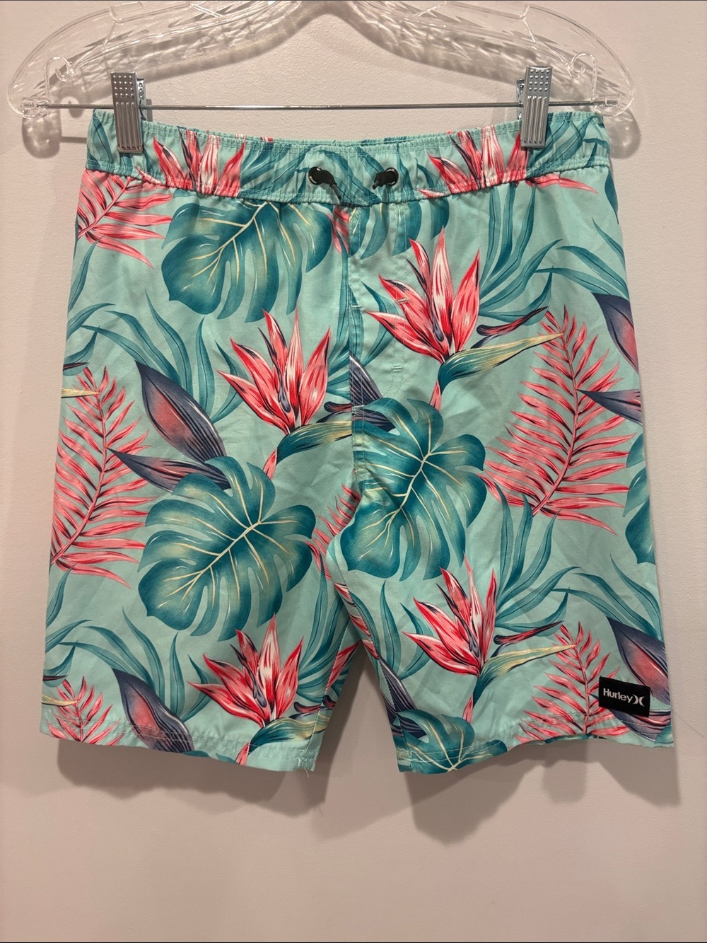 Hurley Men’s Aqua Teal & Coral Tropical Swim Shorts